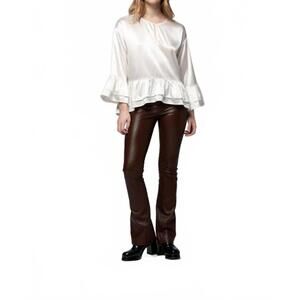NEW MAX&MOI beyina lambskin leather flare pant in chocolate